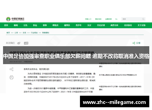 中国足协加强审查职业俱乐部欠薪问题 逾期不改将取消准入资格 中国足协加强审查职业俱乐部欠薪问题 逾期不改将取消准入资格