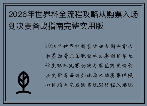 2026年世界杯全流程攻略从购票入场到决赛备战指南完整实用版 2026年世界杯全流程攻略从购票入场到决赛备战指南完整实用版